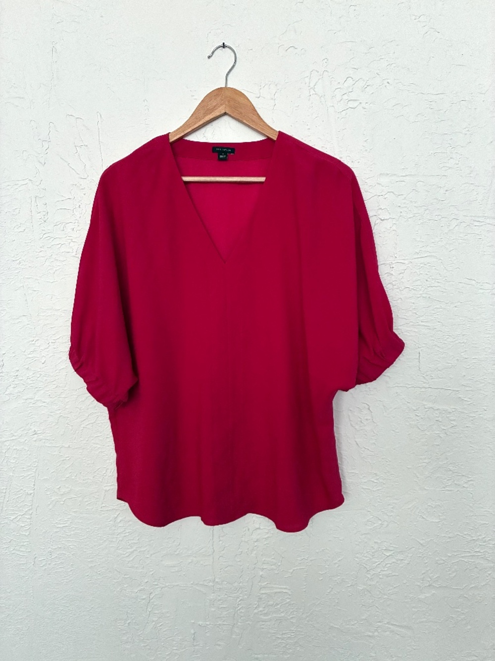 Ann Taylor Red V-Neck Bubble Sleeve Blouse Size 10